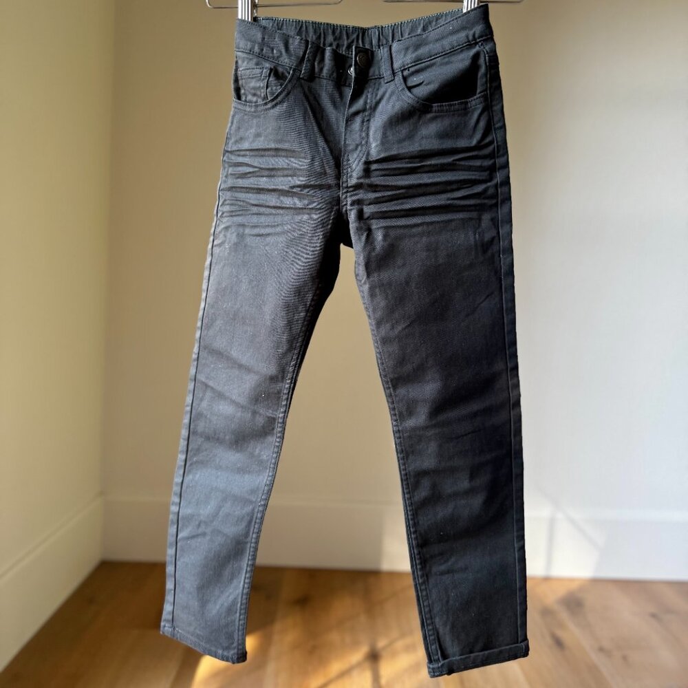H&M Boys Relaxed Twill Pants | US 7 | Dark Gray | Adjustable Button Waist